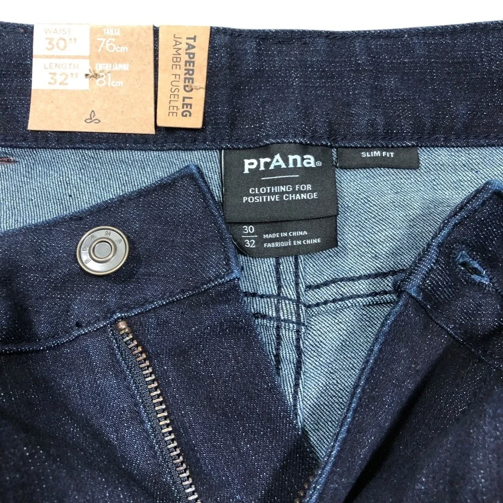 Prana Hillgard Slim Jeans Mens 30x32 Tapered Leg‎ 5 Pocket Rinse Wash Denim